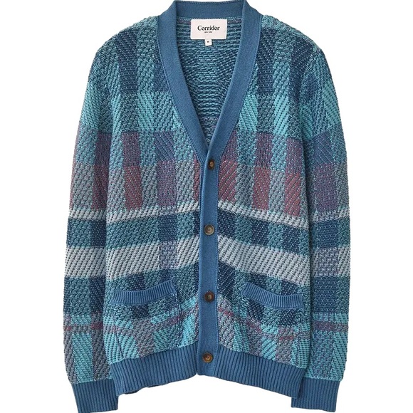 Corridor Unisex Blow Up Plaid Cardigan Sweater - Picture 1 of 10